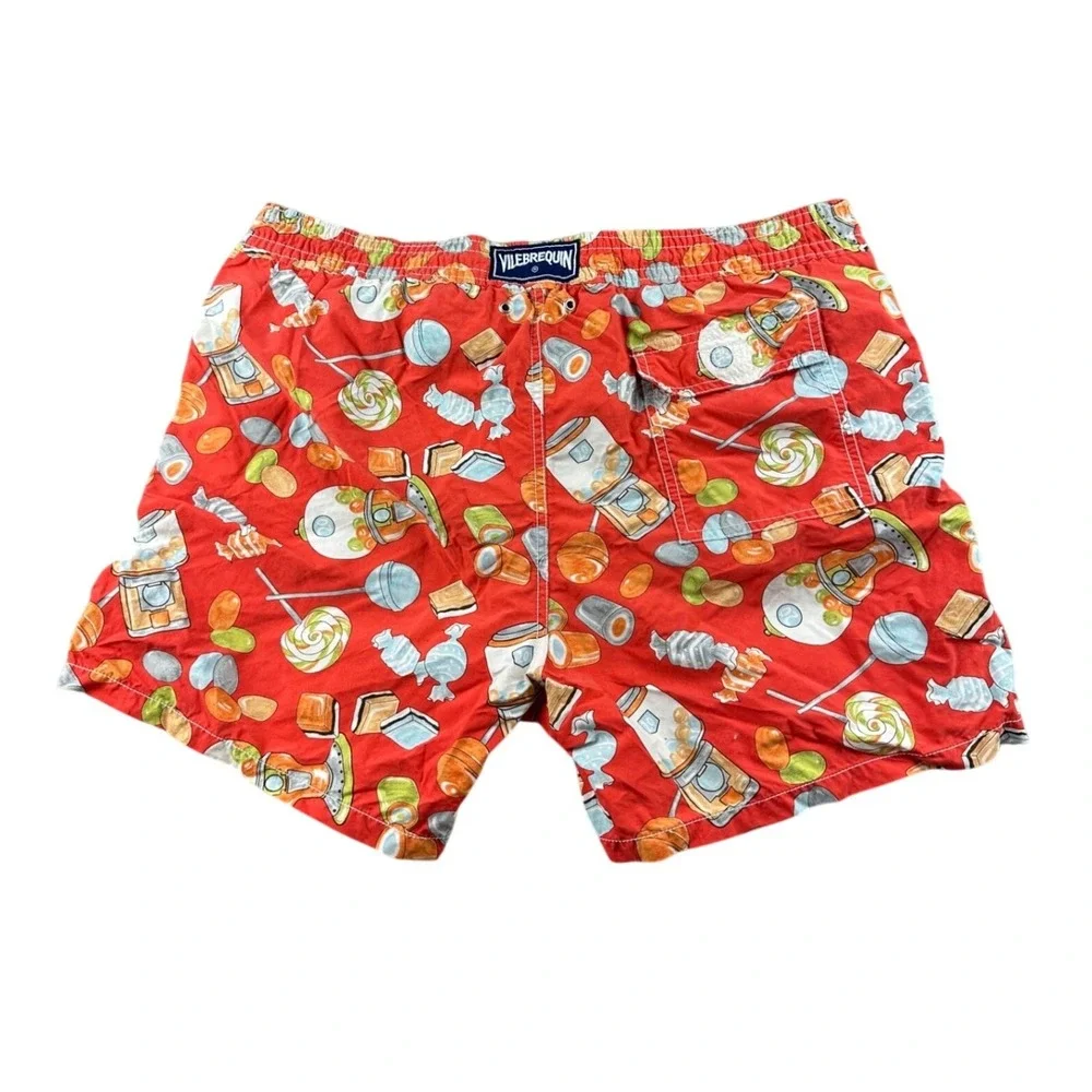 Vilebrequin‎ Swim Trunks Shorts Men XL Red Candy Print Elastic Waist Summer